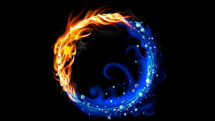 Fire and Ice Yin Yang Wolves, indoors, night, light painting, studio shot Free HD Wallpaper