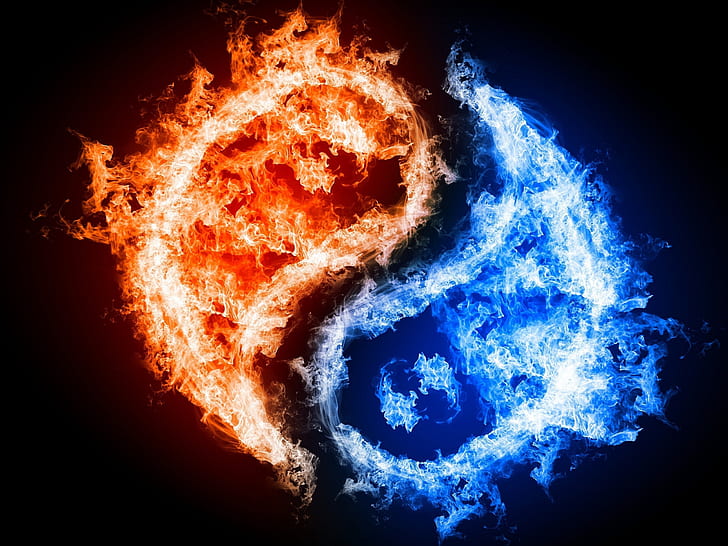 Fire Ice Yin Yang, tai, graphic, chi, blue Free HD Wallpaper