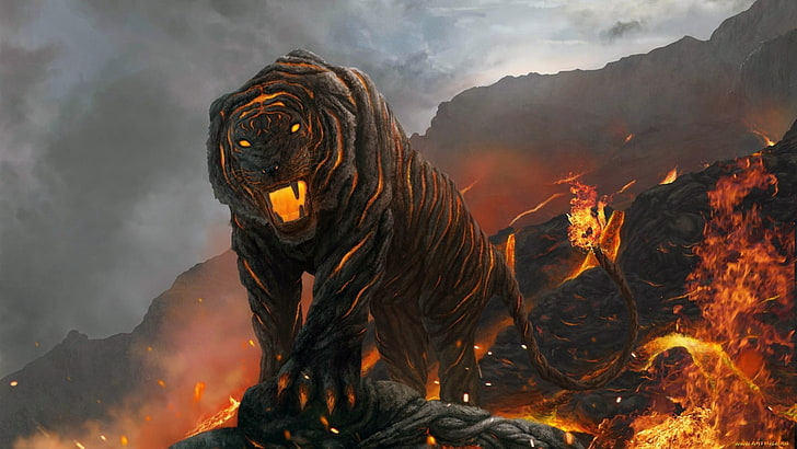 Fire Tiger Red, orange color, burning, animal, danger Free HD Wallpaper