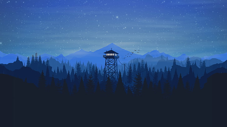 Firewatch Game, night, tower, mountains, hills Free HD Wallpaper