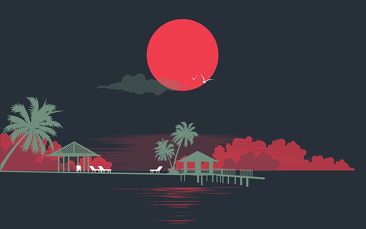 Free Minimalist HD, building exterior, vector, palm tree, computer graphic