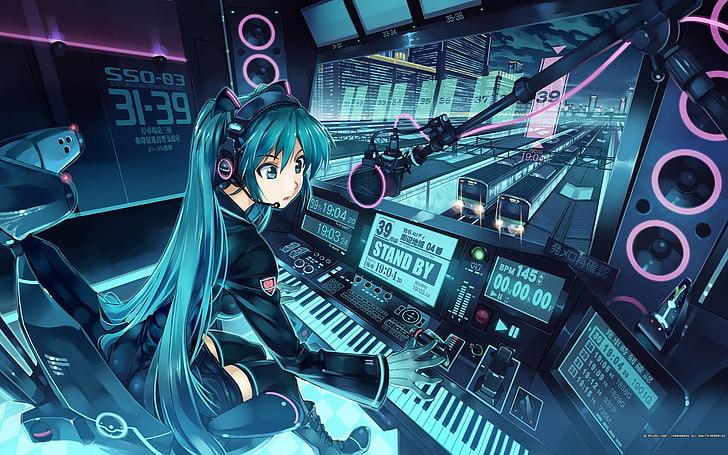 Girl Anime Art Tech, audio equipment, radio dj, data, sound Free HD Wallpaper