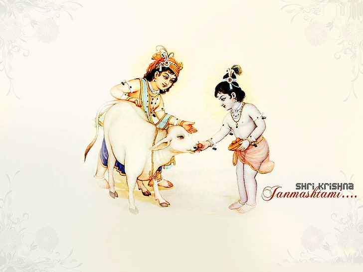 God Krishna with Cow, god, women, two people, men Free HD Wallpaper