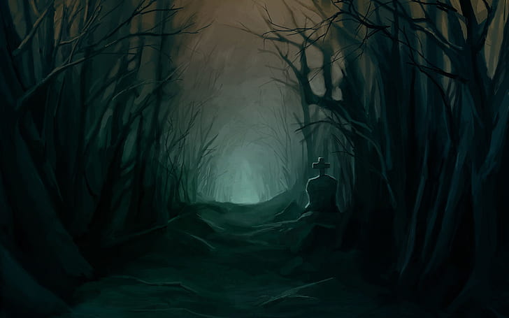 Horror Cartoon, grave, Fantasy, dark forest, fantasy Free HD Wallpaper