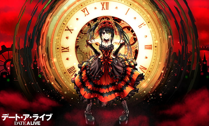 Kurumi Tokisaki Art, indoors, closeup, clock, red Free HD Wallpaper