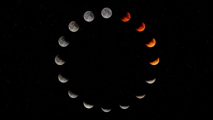 Moon Phases From Space, moon, circle, moon phases, red moon Free HD Wallpaper