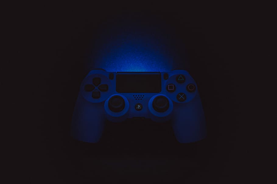 New PS4 Controller, ps4 controller, playstation controller, domestic room, blue ambient light Free HD Wallpaper