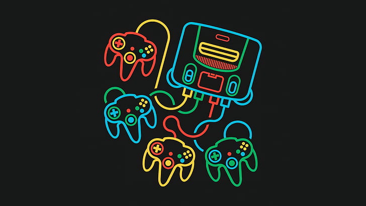 Nintendo 64 SVG, nintendo 64, minimalism, black background, Nintendo 64 Free HD Wallpaper