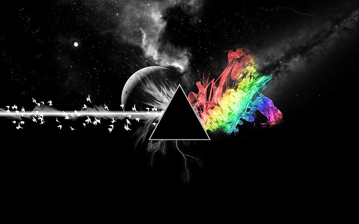 Pink Floyd, night, illuminated, outdoors, digital composite Free HD Wallpaper