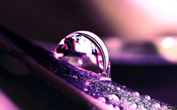 Pink Water Drops, abstract, engagement ring, purple, circle Free HD Wallpaper