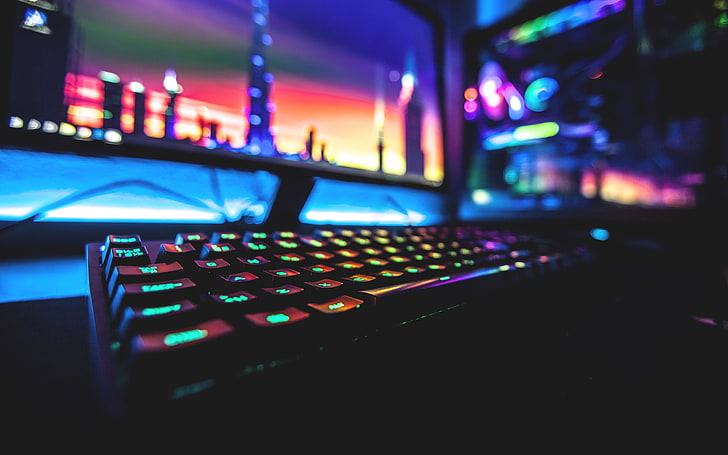 Razer Keyboard, neon, colorful, computer, pc gaming Free HD Wallpaper