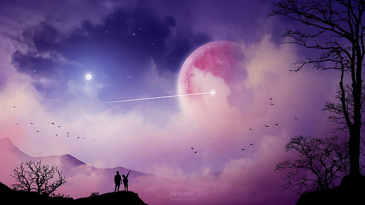 Shooting Star, comet, sky, stars, fantasy art Free HD Wallpaper