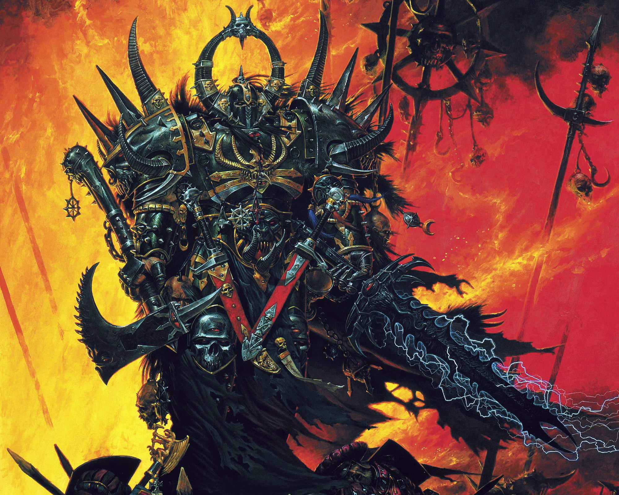 Warhammer 40K Black Legion, closeup, leaves, bonfire, outdoors