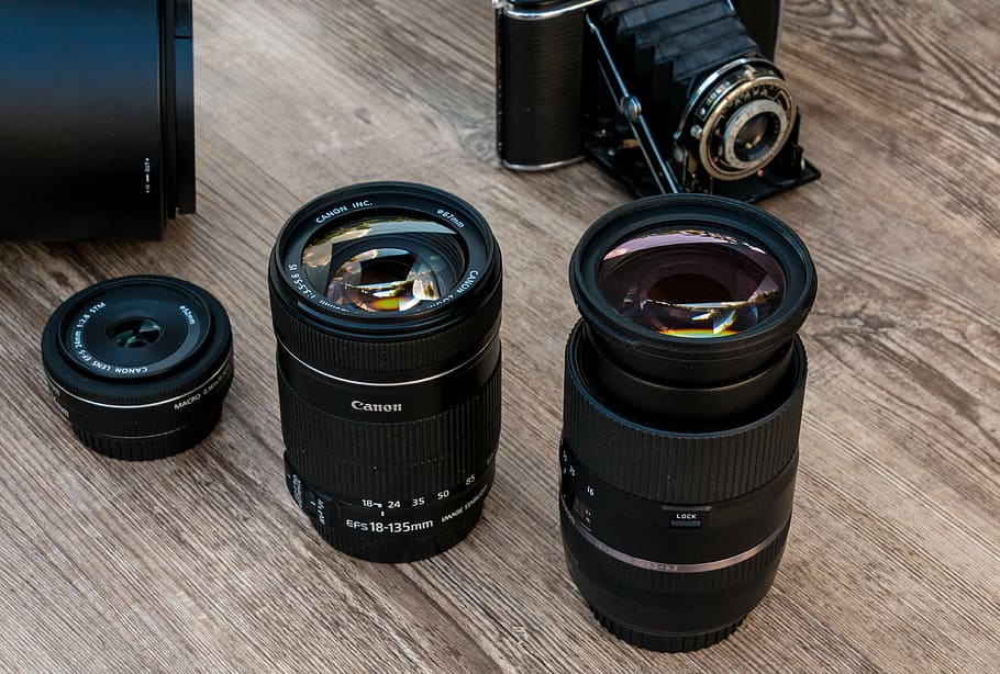 Canon Lenses, closeup, group of objects, black color, paparazzi Free HD Wallpaper