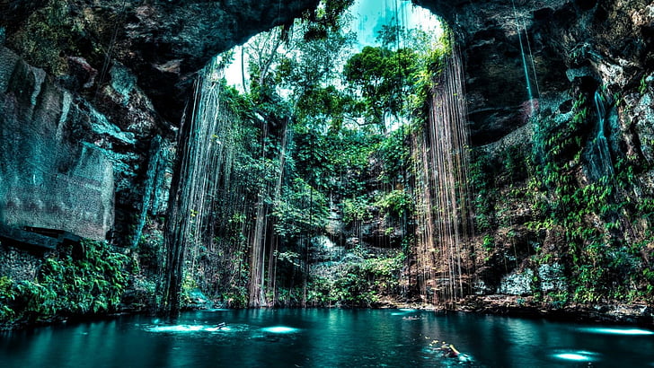 Cenote Yucatan Belize, lake, rocky, cave, ancient