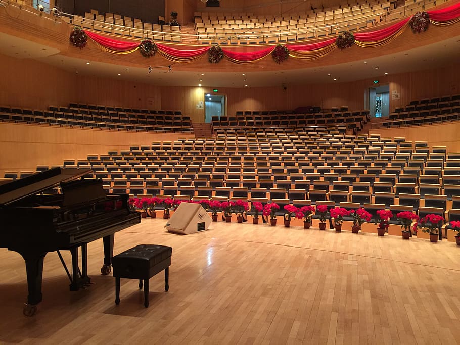 Concert Grand Piano, seat, concert hall, arts and entertainment, built structure