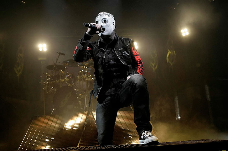 Corey Taylor Face, mask, night, microphone, stage  performance space Free HD Wallpaper