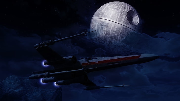 Death Star, dark, sky, plane, xwing Free HD Wallpaper