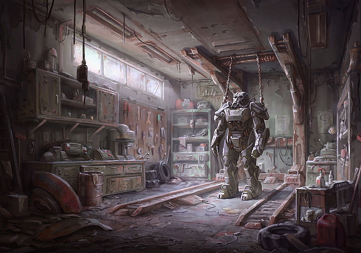 Fallout 2 Brotherhood of Steel, armor, decline, machinery, ceiling Free HD Wallpaper