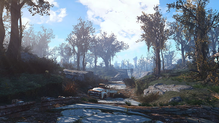Fallout 4 Screenshots, sunlight, forest, ruined, land Free HD Wallpaper