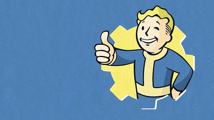 Fallout 4 Vault Boy, copy space, sky, blue background, guidance Free HD Wallpaper