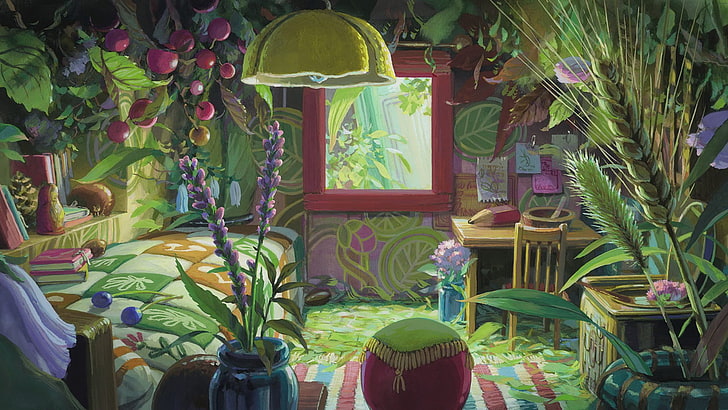 Ghibli Anime, green color, window, indoors, built structure Free HD Wallpaper
