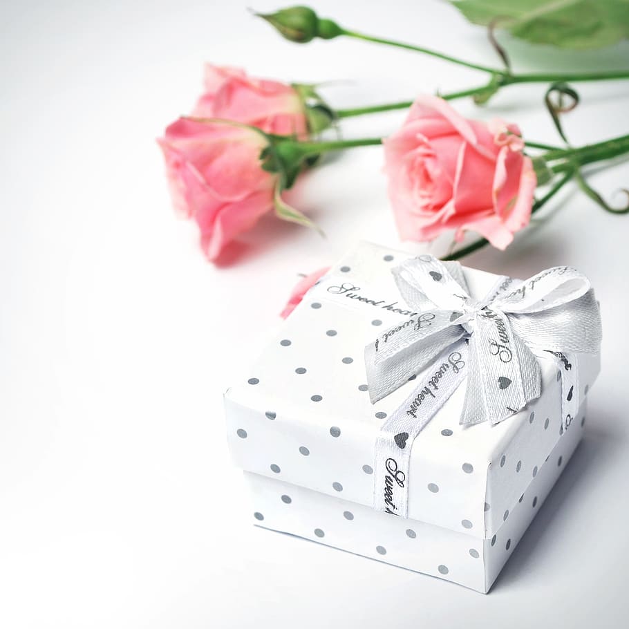 Gift Box Top View, packaging, pink, ribbon  sewing item, celebration