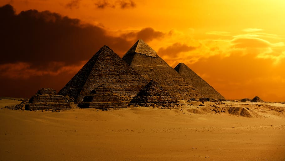 Giza Pyramids, sunset, scenics  nature, archaeology, nature Free HD Wallpaper