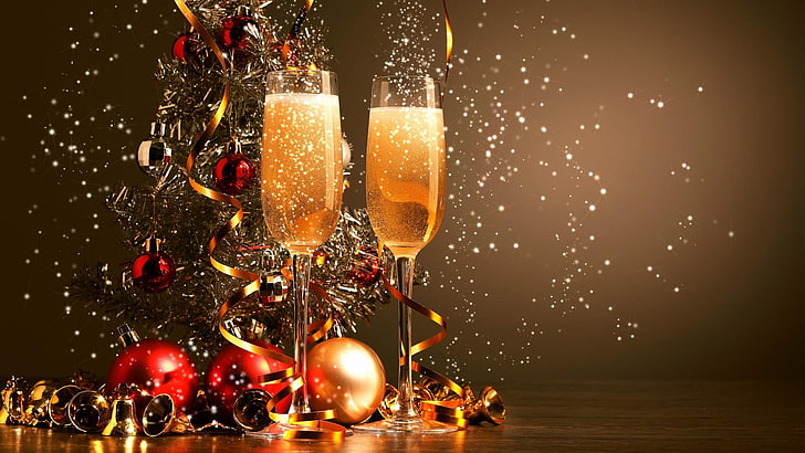 glasses, champagne, decoration Free HD Wallpaper