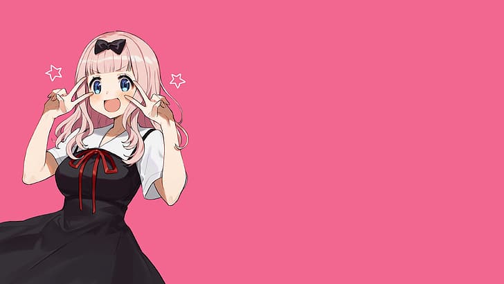 hair ribbon, kaguyasama love is war, pink background, school uniform Free HD Wallpaper