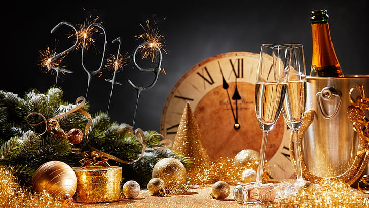 Happy New Year Card, new year party, midnight, toast, party Free HD Wallpaper