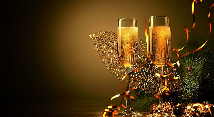 holiday, golden, cheers, champagne Free HD Wallpaper