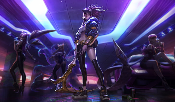 kDa Akali and AHRI, human representation, league of legends, stage, artist Free HD Wallpaper