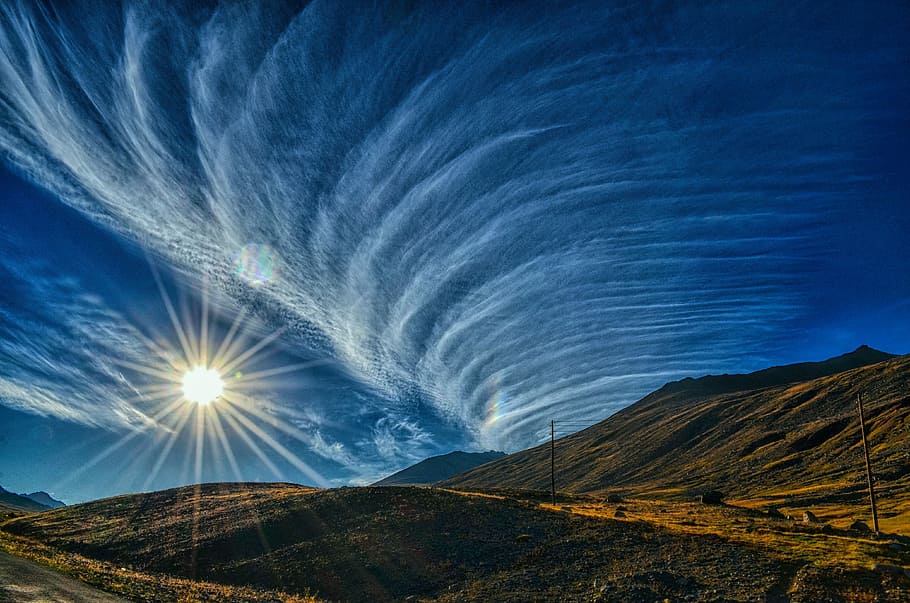 lens flare, highland, space, behind the clouds