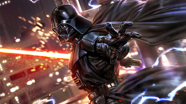 mask, man, darth vader, red lightsaber Free HD Wallpaper