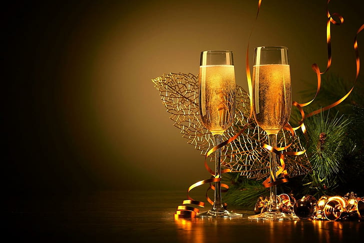 of a Ribbon, stemware, new year, christmas, champagne stemware ribbon Free HD Wallpaper