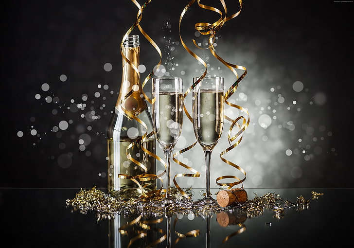 Open Champagne Bottle, new year, champagne, christmas Free HD Wallpaper