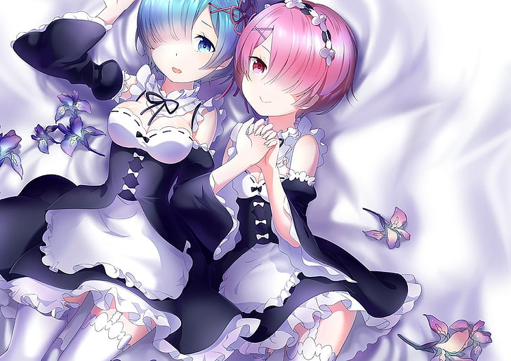 Re-Zero Rem HD, pink hair, shape, headdress, maid outfit Free HD Wallpaper