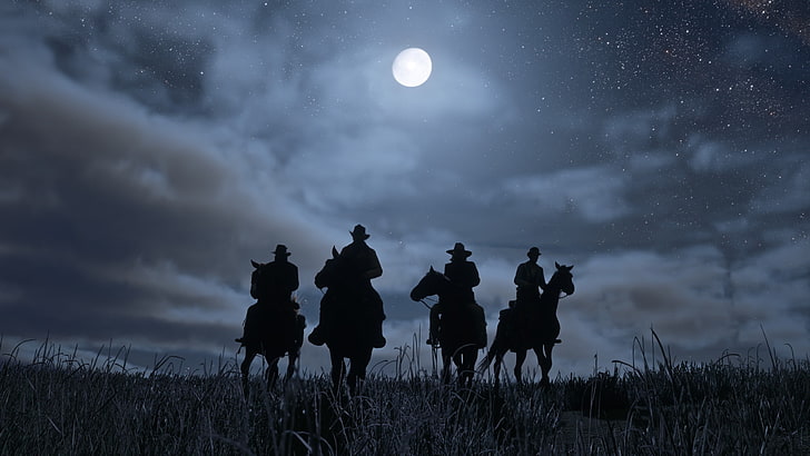 Red Dead Redemption 2 Cheats, full moon, group of people, men, moon