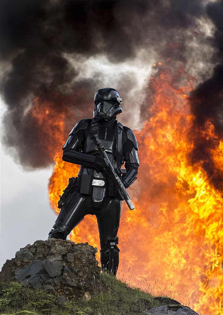 Star Wars Death Trooper Cosplay, one person, warning sign, burning, wars