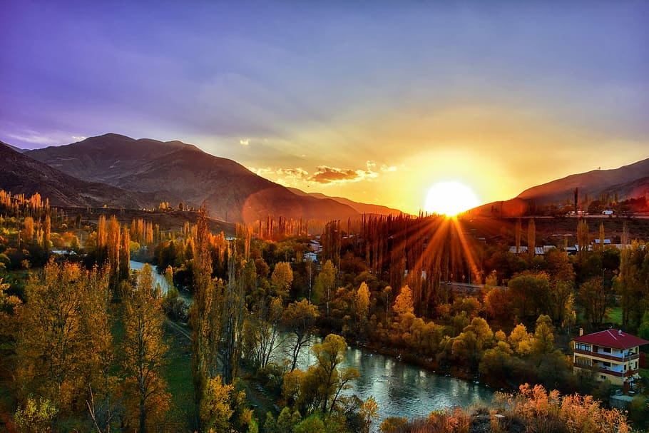 Sunset Mountain Landscapes, highland, great, landscapes nature, horizon