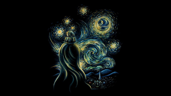 Van Gogh Starry Night, art and craft, black background, darth vader, star wars Free HD Wallpaper