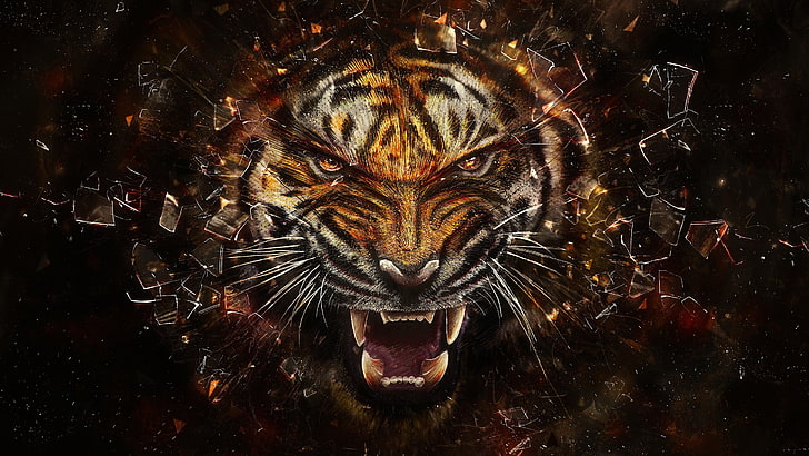 Angry Tiger Roaring, animal themes, creativity, nature, art and craft