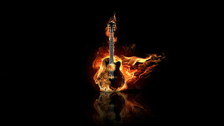 Animated Guitar, fire, burn,, and, guitar Free HD Wallpaper