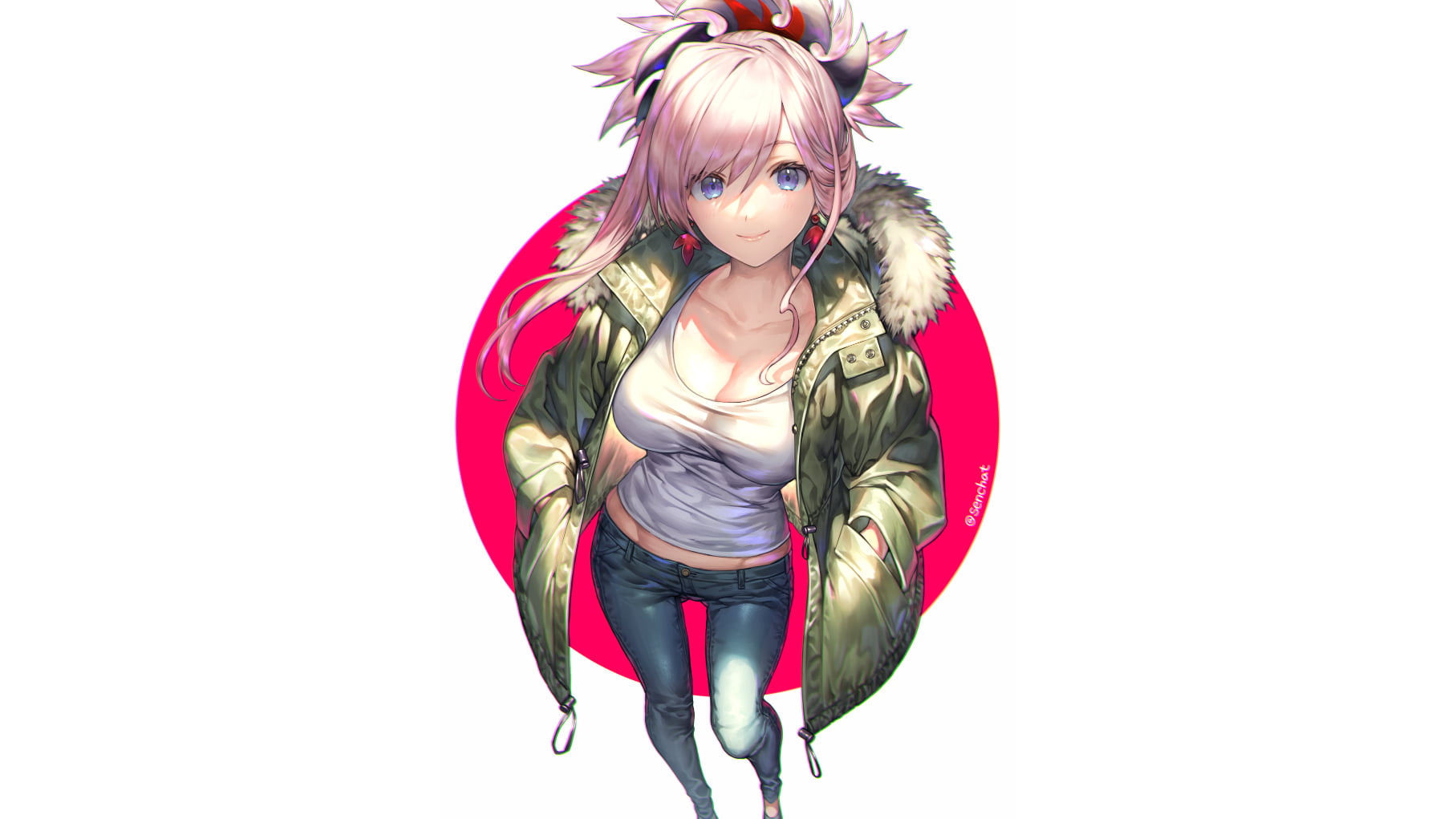 Anime Girl Sweatpants, artwork, circle, jacket, blue eyes