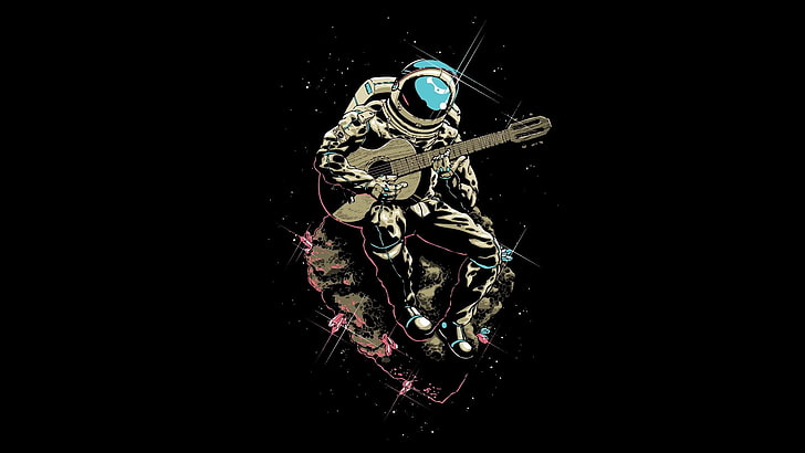 Astronaut Holding Guitar, weapon, animal themes, animal, black Free HD Wallpaper