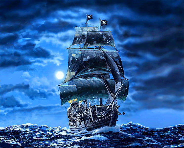 Black Pearl Pirate Ship, pirates, ship, galleon, black pearl Free HD Wallpaper