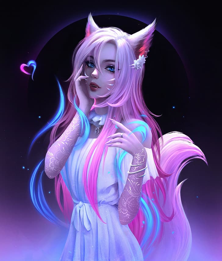 Cartoon Girl with Pink Hair, ahri league of legends, league of legends, artwork, digital art Free HD Wallpaper