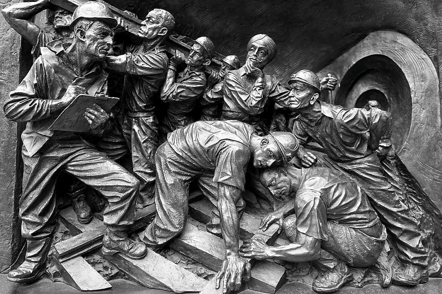 Coal Creek Mine Disaster, human representation, art and craft, granite, black and white