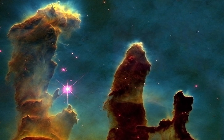 Colorful Space, underwater, pillars of creation, marine, sea life